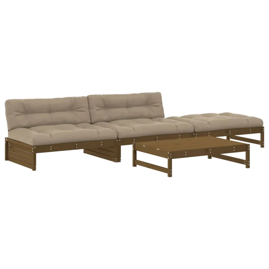 Salon de jardin 4 pcs avec coussins marron miel bois massif - 2