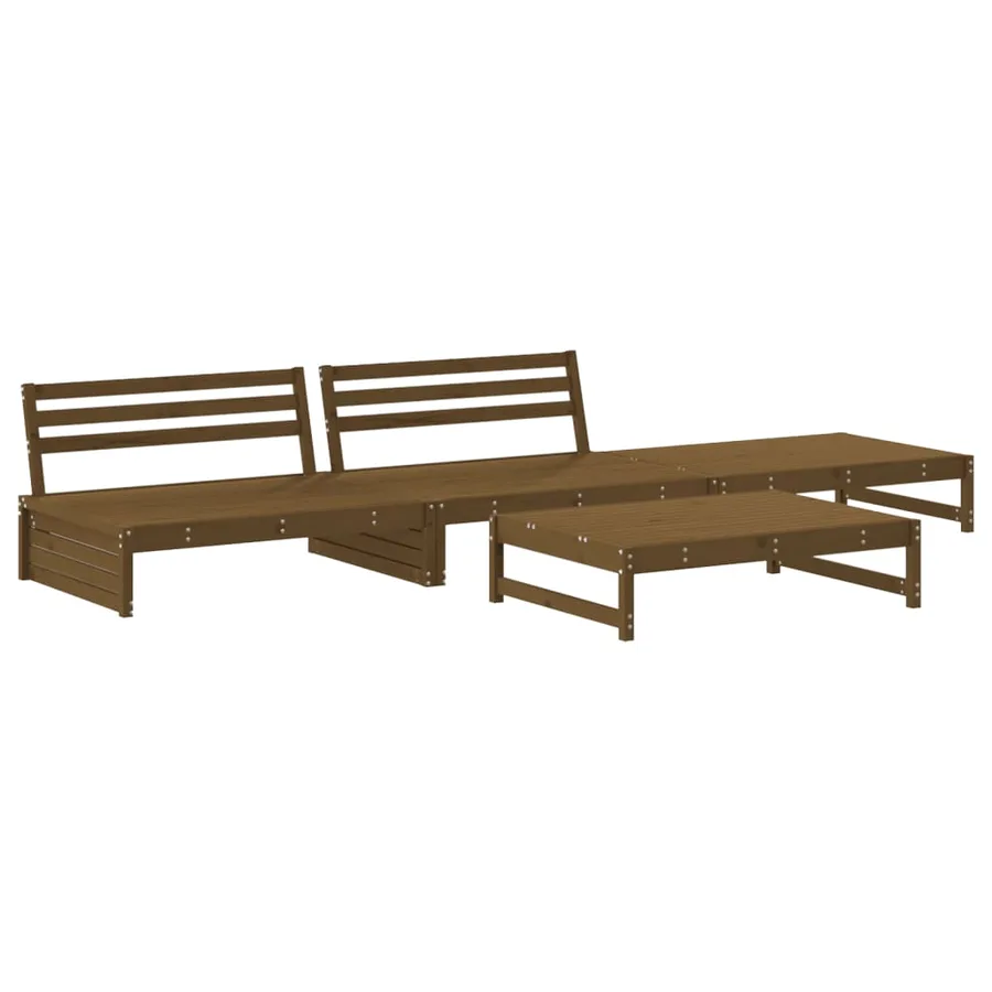 Salon de jardin 4 pcs avec coussins marron miel bois massif - 3