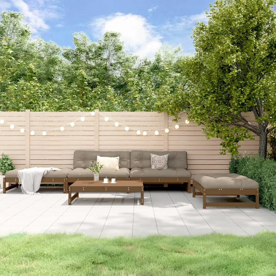 Salon de jardin 5 pcs avec coussins marron miel bois massif
