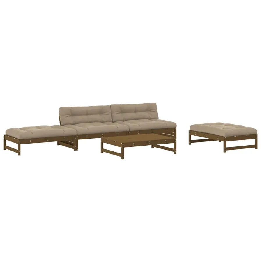 Salon de jardin 5 pcs avec coussins marron miel bois massif - 2