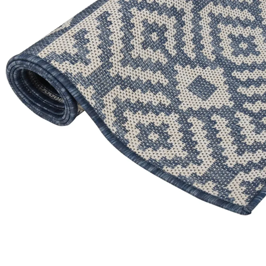 Tapis à tissage plat d'extérieur 100x200 cm Rayures bleues - 3