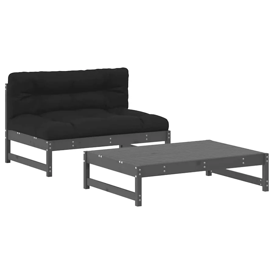 Salon de jardin 2 pcs avec coussins gris bois massif - 2