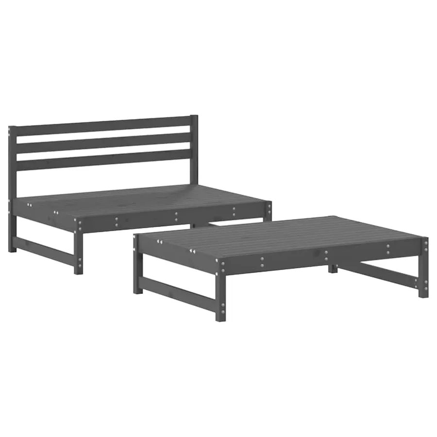 Salon de jardin 2 pcs avec coussins gris bois massif - 3