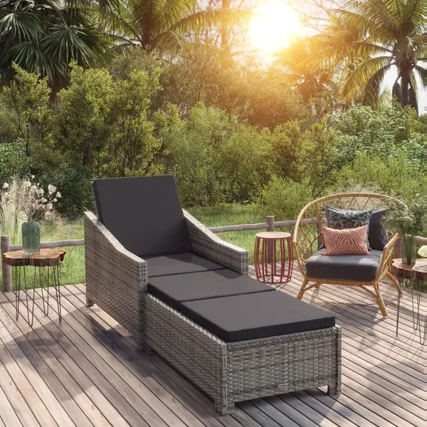 Chaise longue avec coussin gris foncé Résine tressée Gris