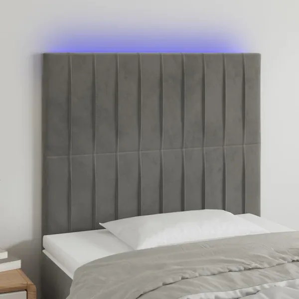 Tête de lit à LED Gris clair 100x5x118/128 cm Velours
