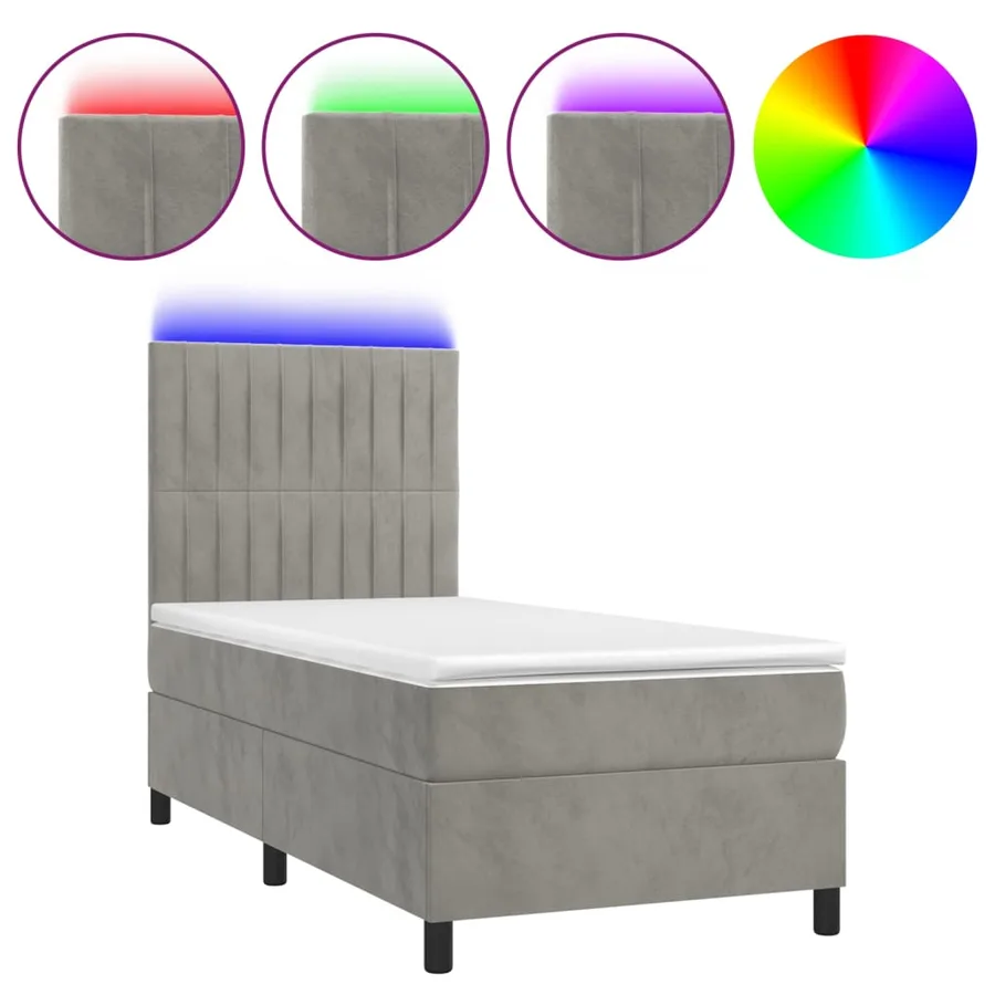Sommier à lattes de lit avec matelas LED Gris clair 100x200 cm - 2