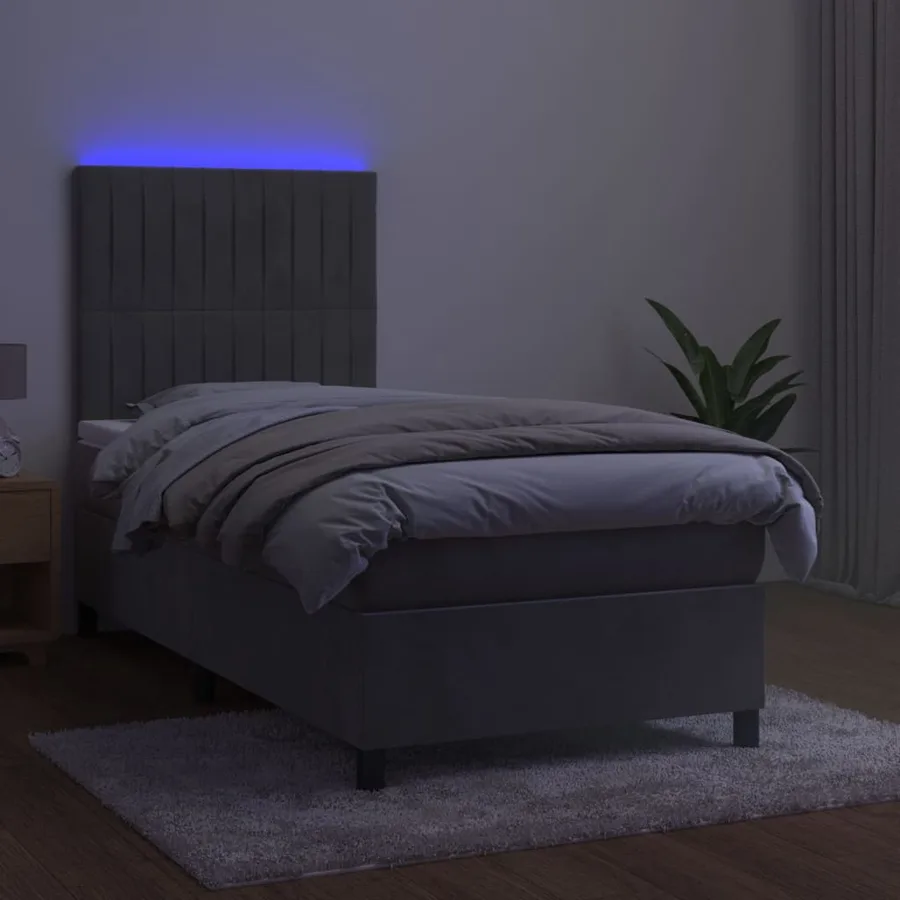 Sommier à lattes de lit avec matelas LED Gris clair 100x200 cm - 4