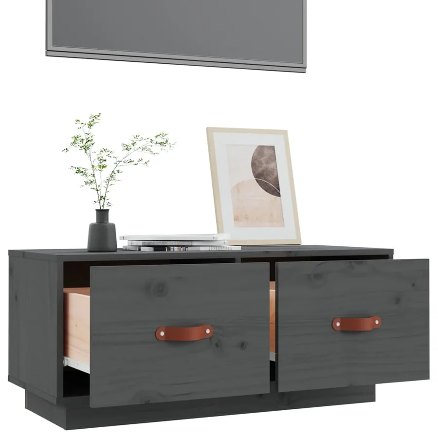 Meuble TV Gris 80x34x35 cm Bois de pin massif - 5