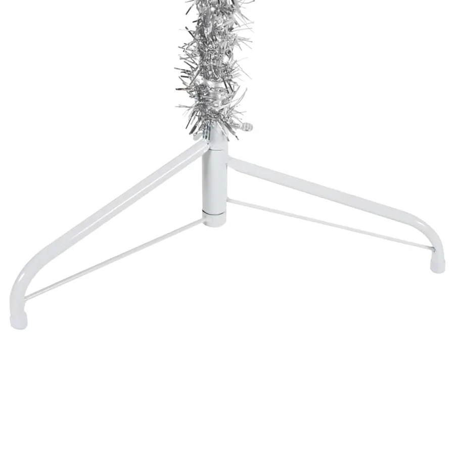 Demi sapin de Noël artificiel mince avec support Argenté 210 cm - 6