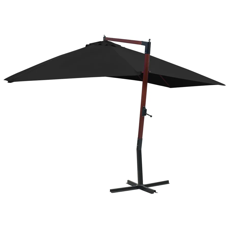 Parasol suspendu avec mât en bois 400x300 cm Noir - 3
