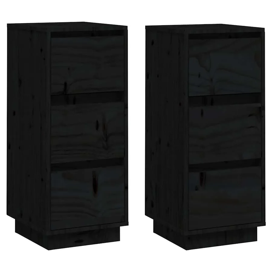 Buffets 2 pcs Noir 32x34x75 cm Bois massif de pin - 2