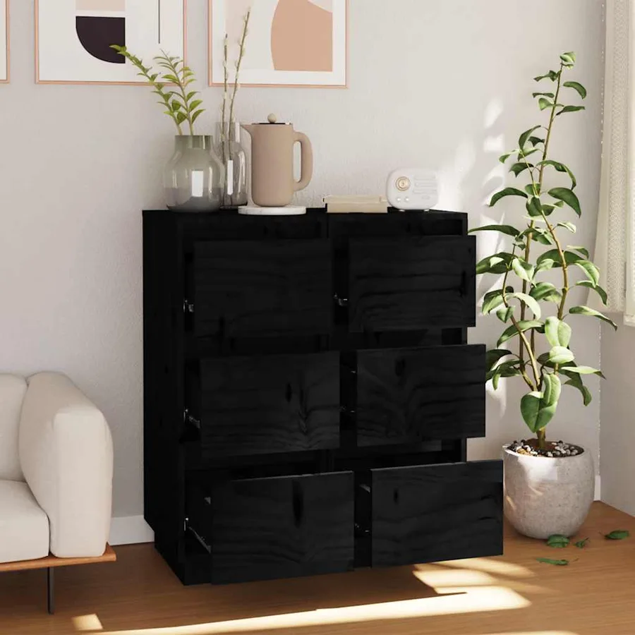 Buffets 2 pcs Noir 32x34x75 cm Bois massif de pin - 3