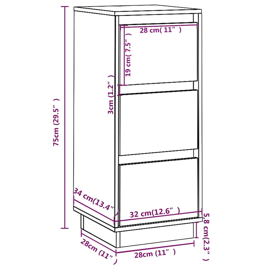 Buffets 2 pcs Noir 32x34x75 cm Bois massif de pin - 8