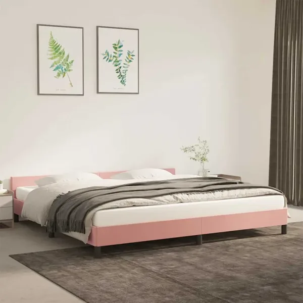 Cadre de lit et tête de lit sans matelas rose 200x200cm velours