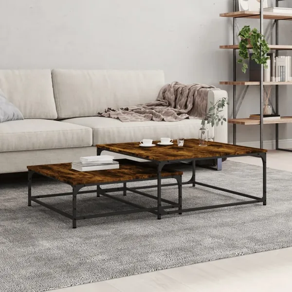 Tables basses gigognes 2 pcs chêne fumé bois d'ingénierie