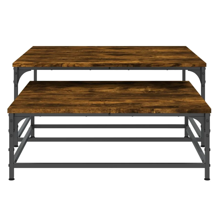 Tables basses gigognes 2 pcs chêne fumé bois d'ingénierie - 5