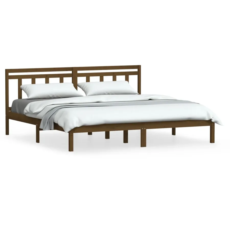 Cadre de lit sans matelas marron miel bois massif 200x200 cm - 2