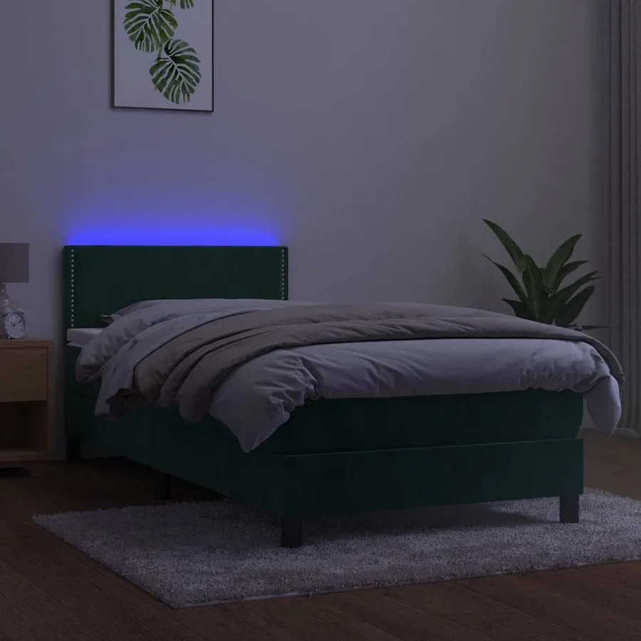 Sommier à lattes de lit avec matelas et LED Vert foncé 80x200cm - 3
