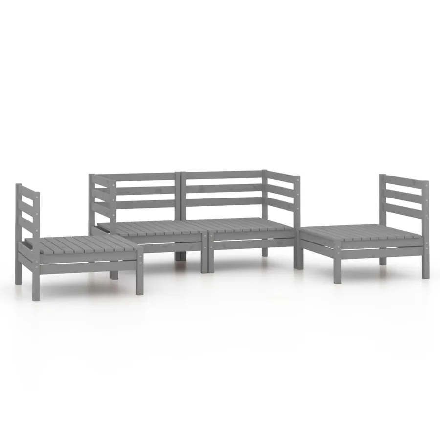 Salon de jardin 4 pcs Gris Bois de pin massif - 2