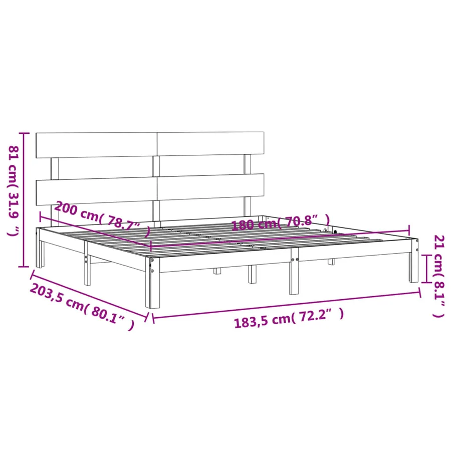 Cadre de lit sans matelas blanc bois massif de pin - 12
