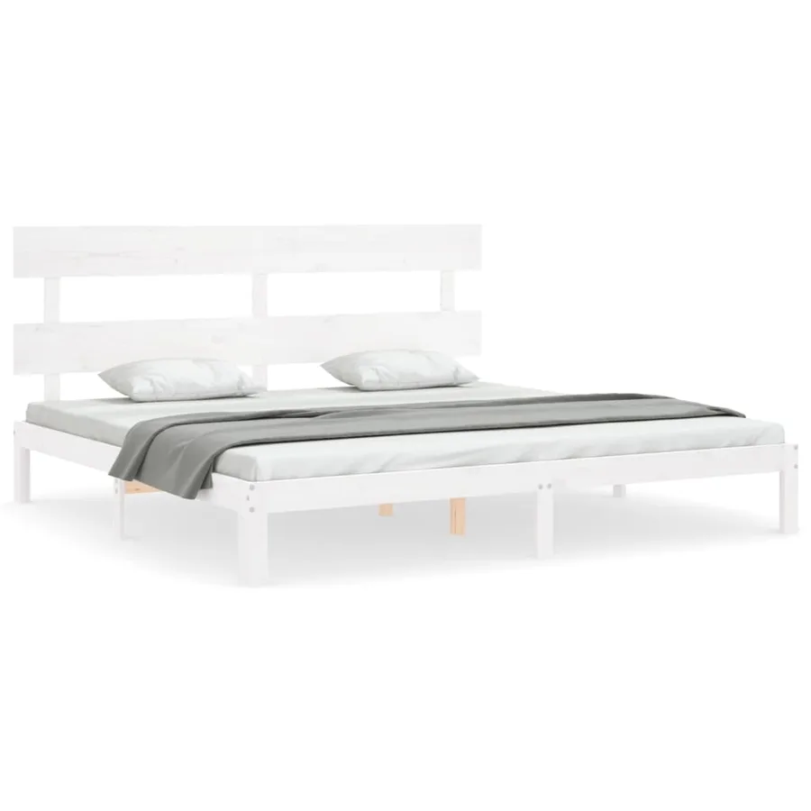 Cadre de lit sans matelas blanc bois massif de pin - 2
