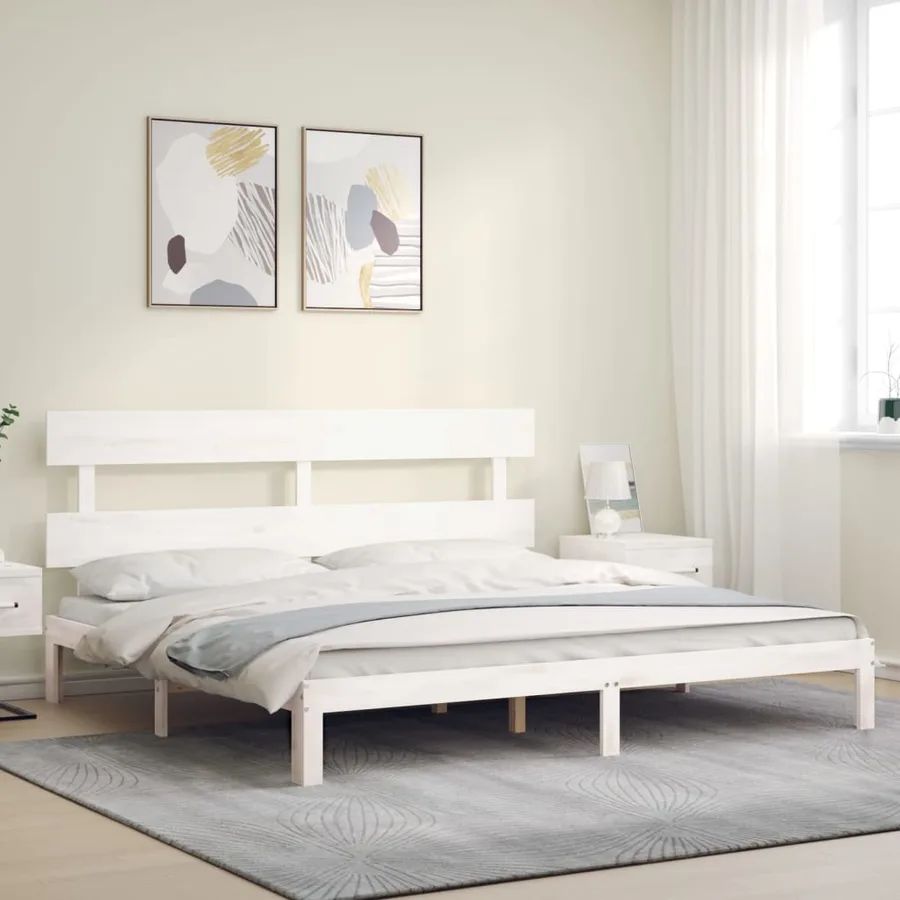 Cadre de lit sans matelas blanc bois massif de pin - 3