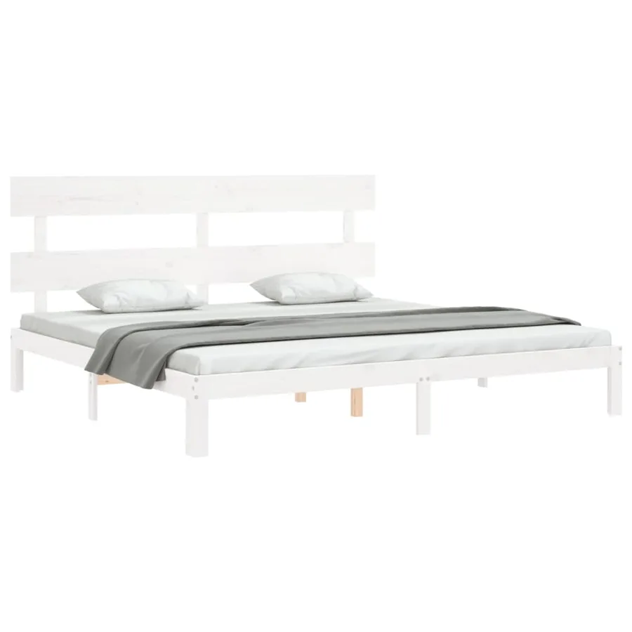 Cadre de lit sans matelas blanc bois massif de pin - 4