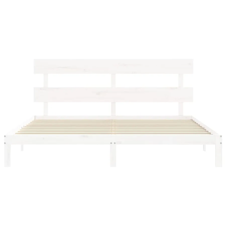 Cadre de lit sans matelas blanc bois massif de pin - 6