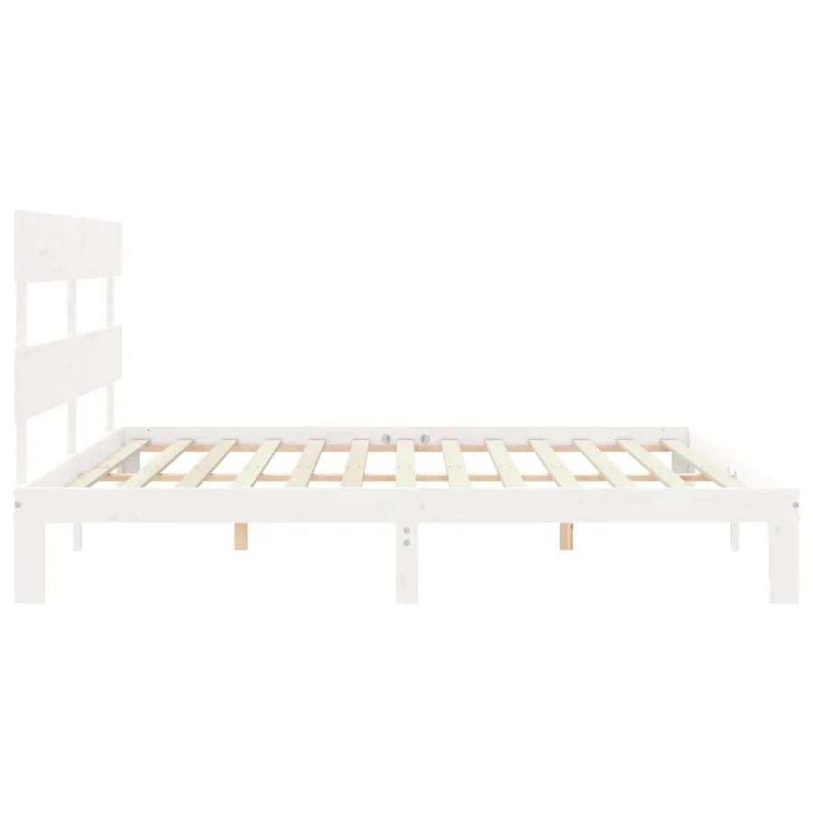 Cadre de lit sans matelas blanc bois massif de pin - 7