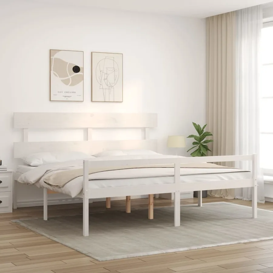 Lit pour personne âgée sans matelas blanc bois massif - 3