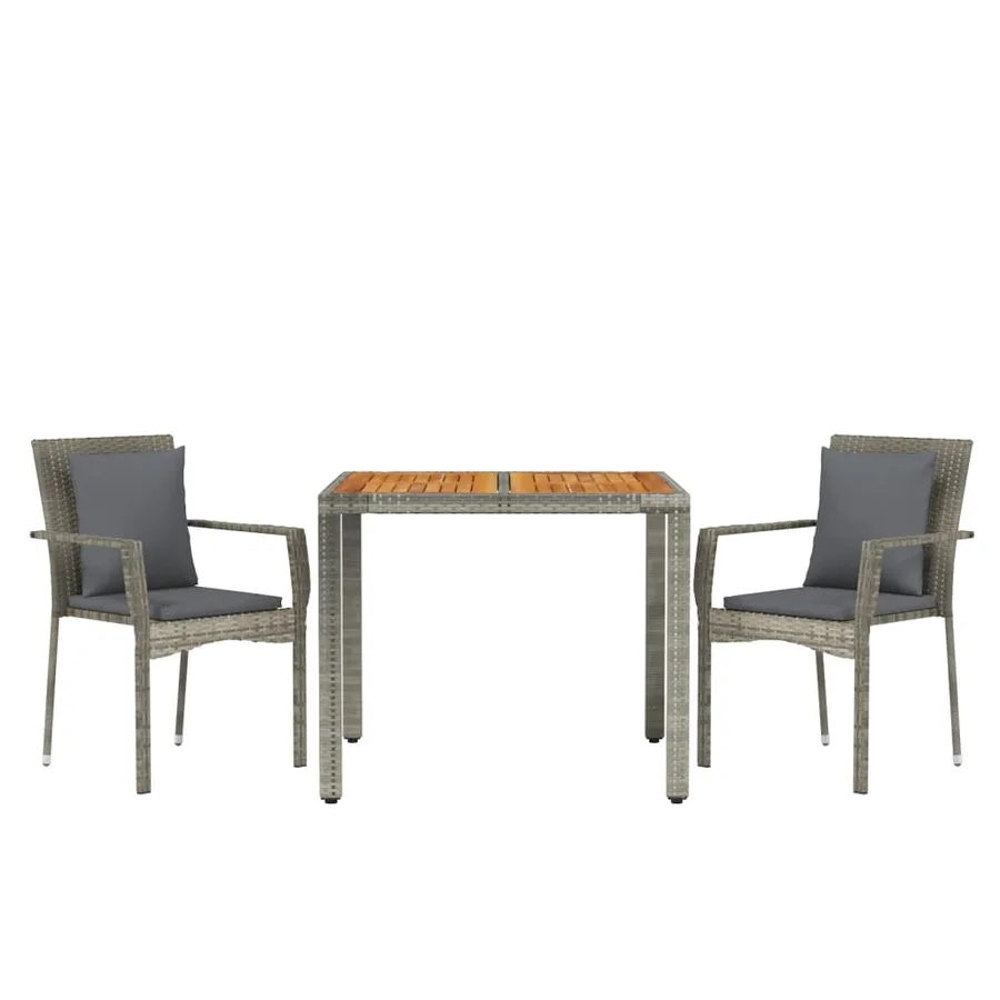 Ensemble à manger de jardin 3 pcs coussins gris résine tressée - 3
