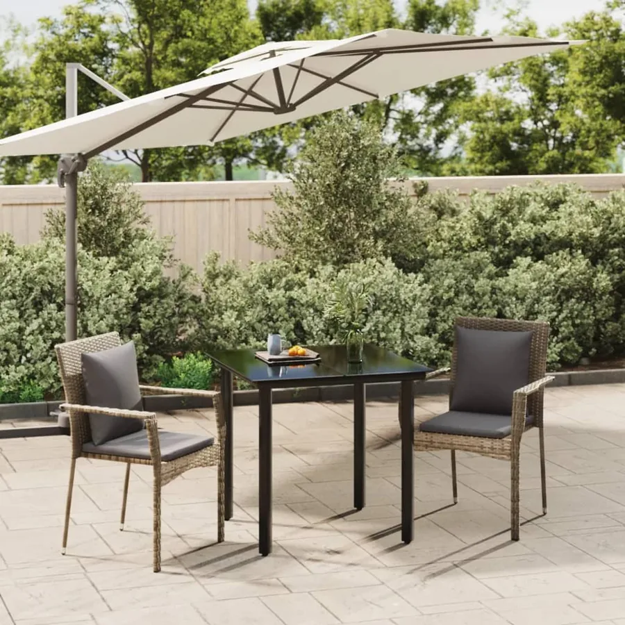 Ensemble à manger jardin 3pcs avec coussins noir et gris
