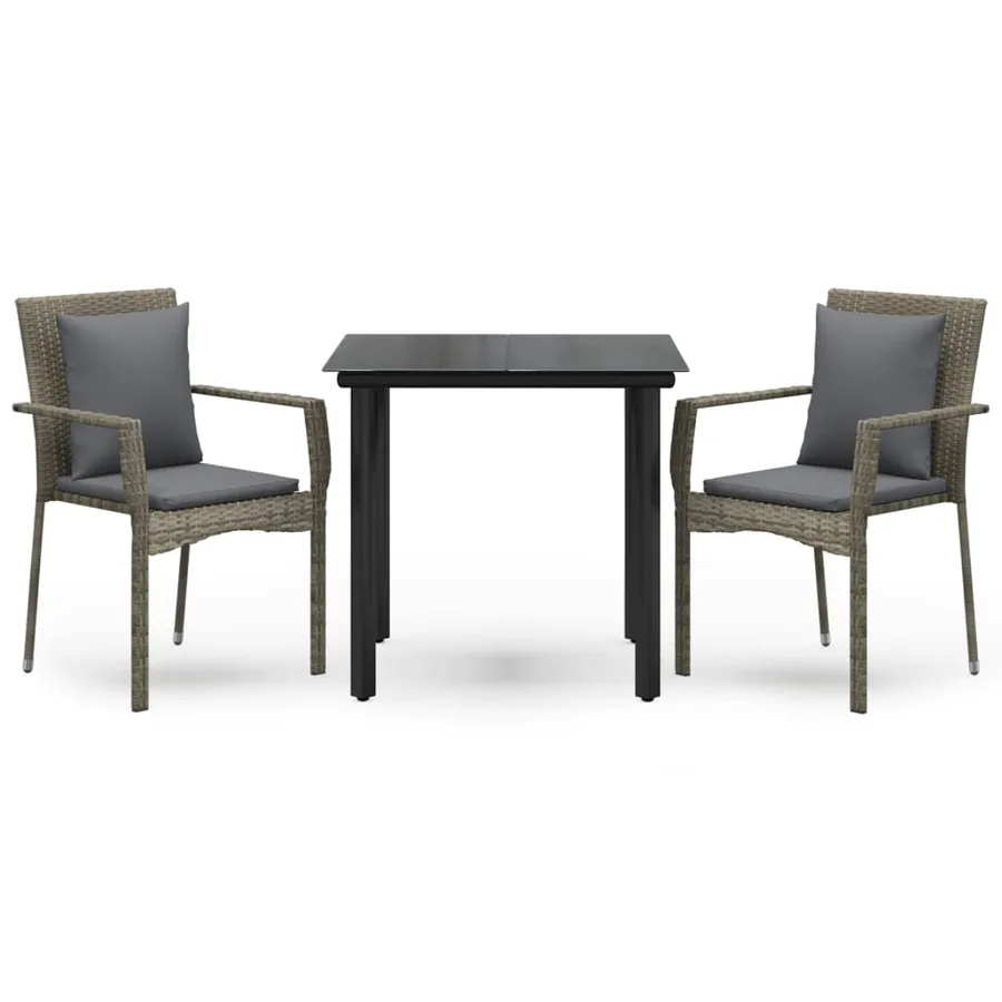 Ensemble à manger jardin 3pcs avec coussins noir et gris - 2