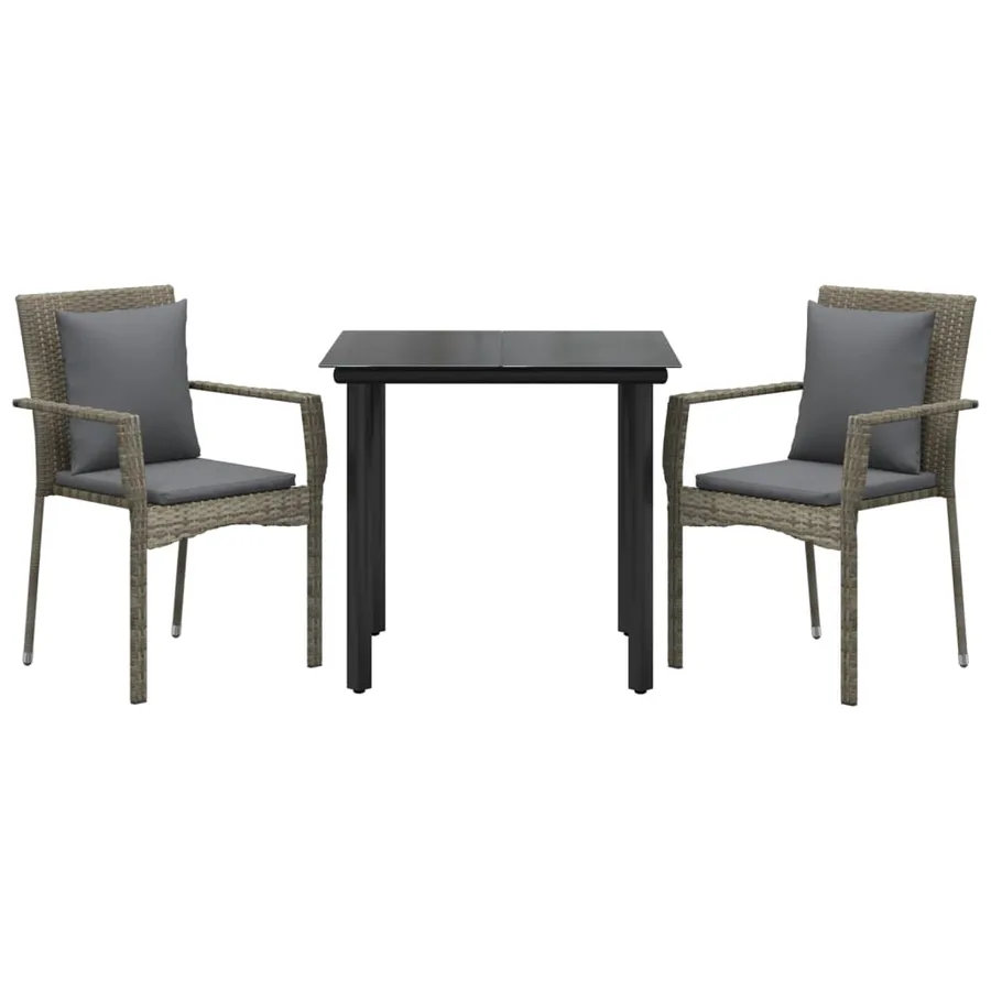 Ensemble à manger jardin 3pcs avec coussins noir et gris - 3