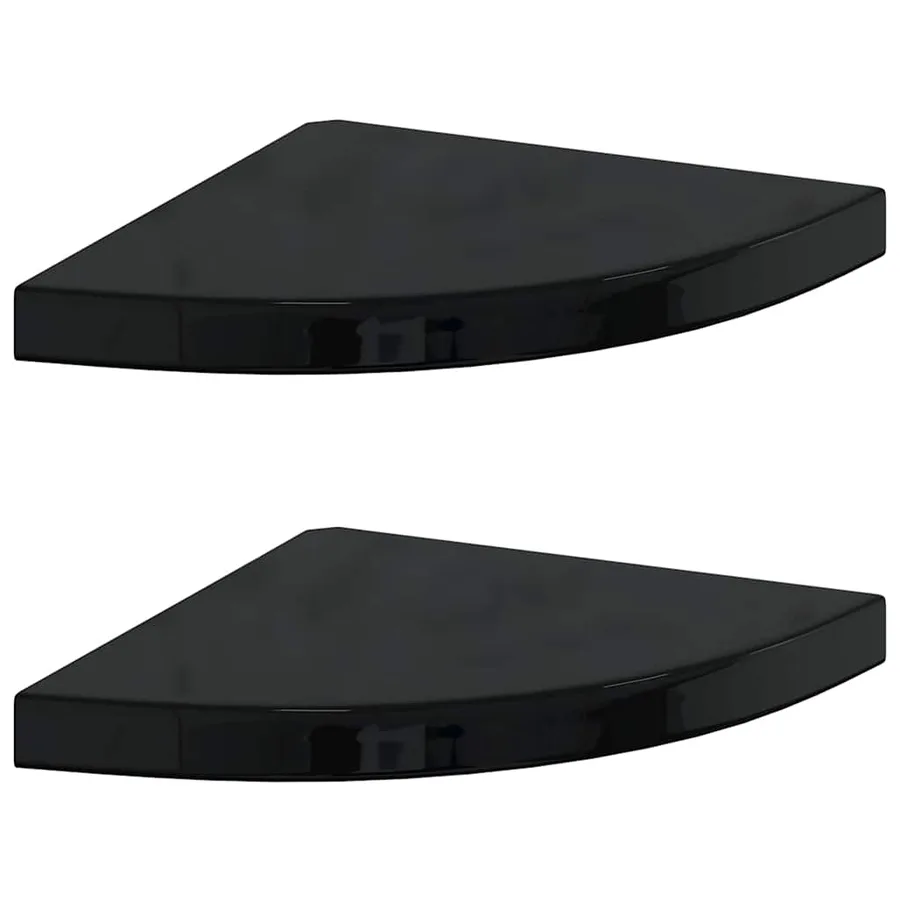 Étagères d'angle flottantes 2pcs noir brillant 35x35x3,8 cm MDF - 2