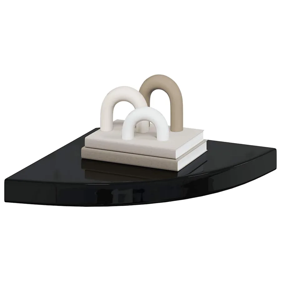 Étagères d'angle flottantes 2pcs noir brillant 35x35x3,8 cm MDF - 4