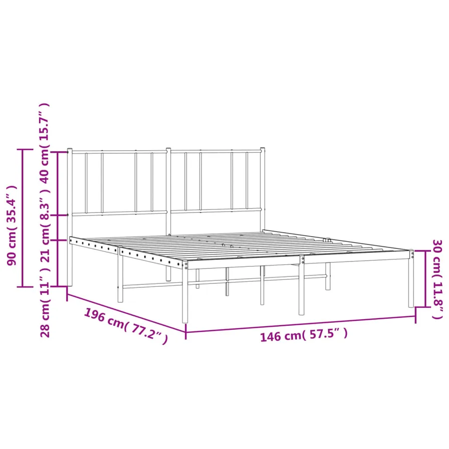 Cadre de lit métal sans matelas et tête de lit blanc 140x190 cm - 10