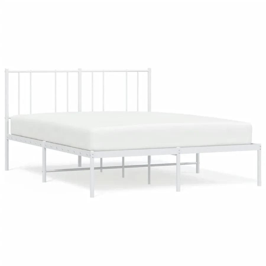 Cadre de lit métal sans matelas et tête de lit blanc 140x190 cm - 2
