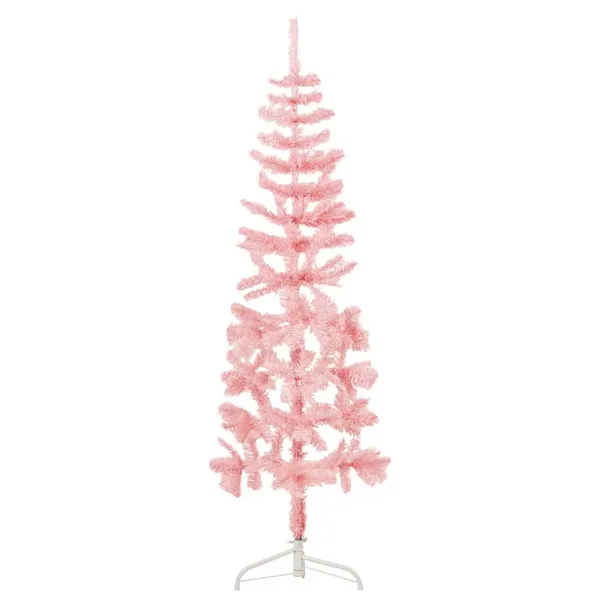 Demi sapin de Noël artificiel mince avec support Rose 120 cm