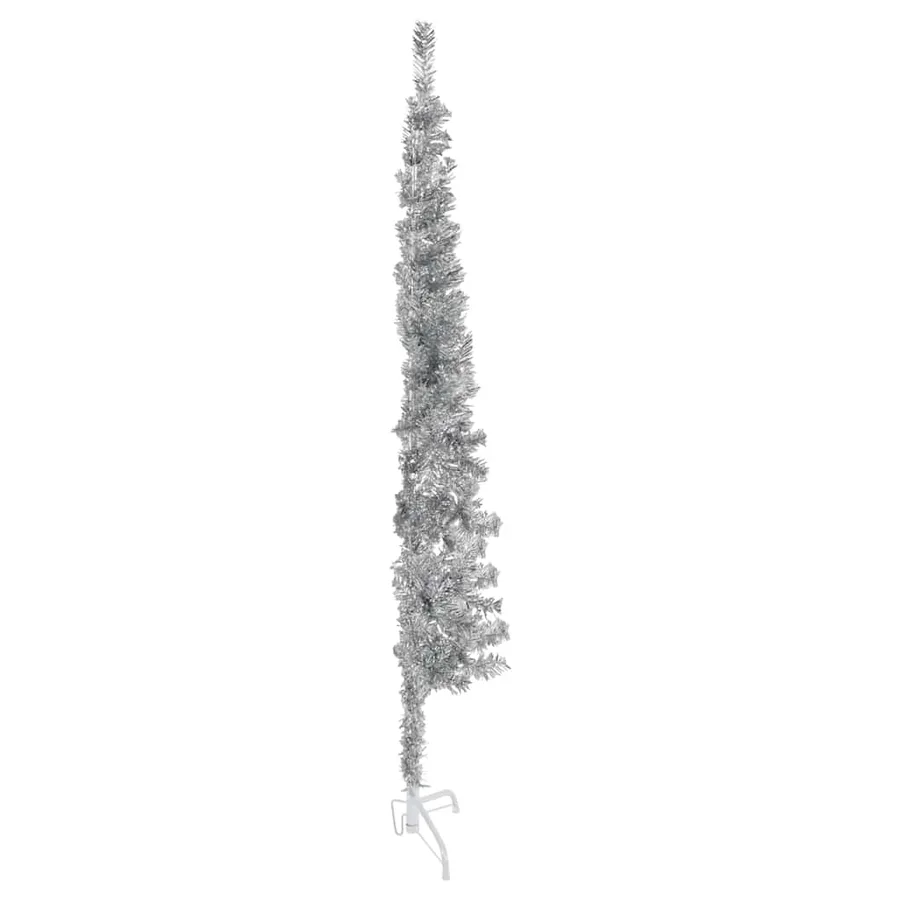 Demi sapin de Noël artificiel mince avec support Argenté 150 cm - 2