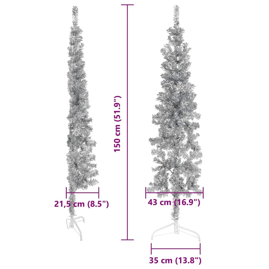 Demi sapin de Noël artificiel mince avec support Argenté 150 cm - 8