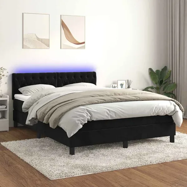 Sommier à lattes de lit avec matelas et LED Noir 140x200 cm