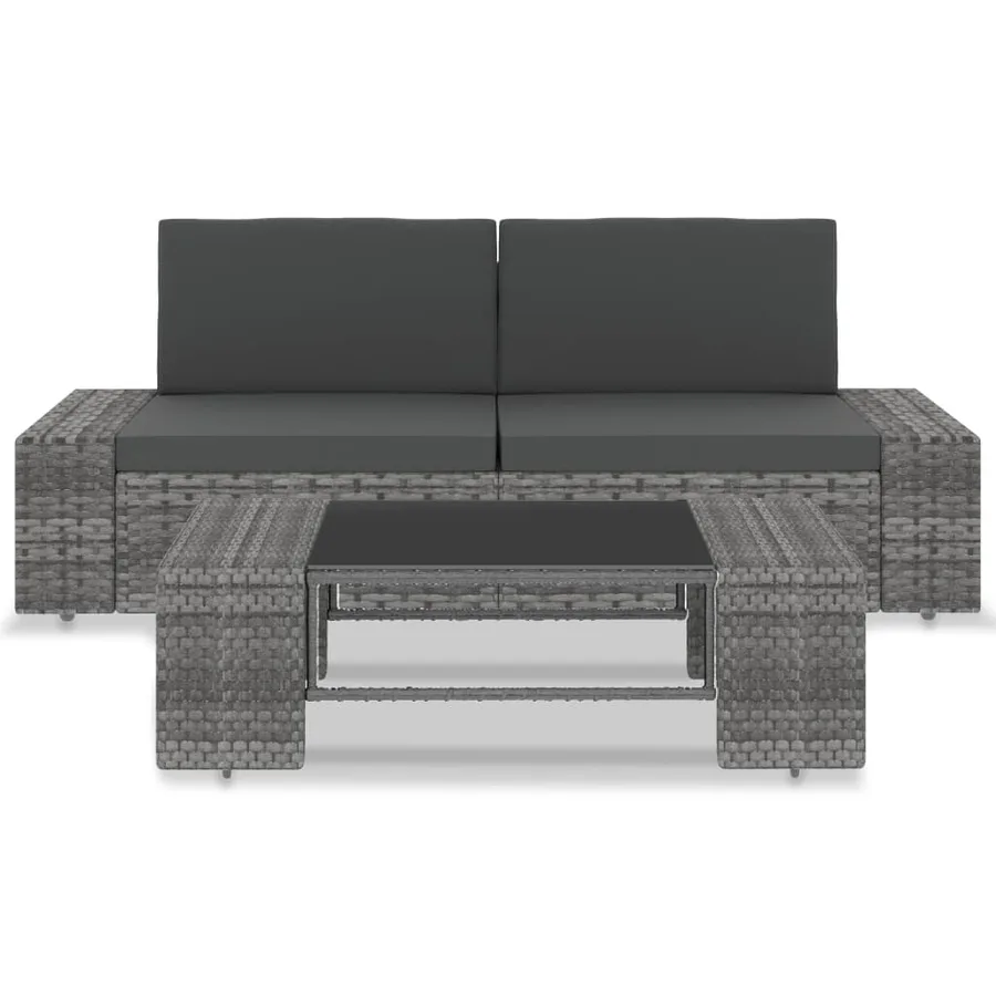Salon de jardin 3 pcs Résine tressée Gris - 2