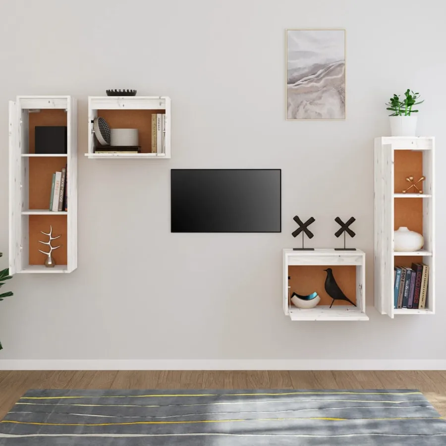 Meubles TV 4 pcs Blanc Bois massif de pin - 3