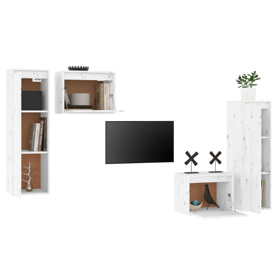Meubles TV 4 pcs Blanc Bois massif de pin - 4
