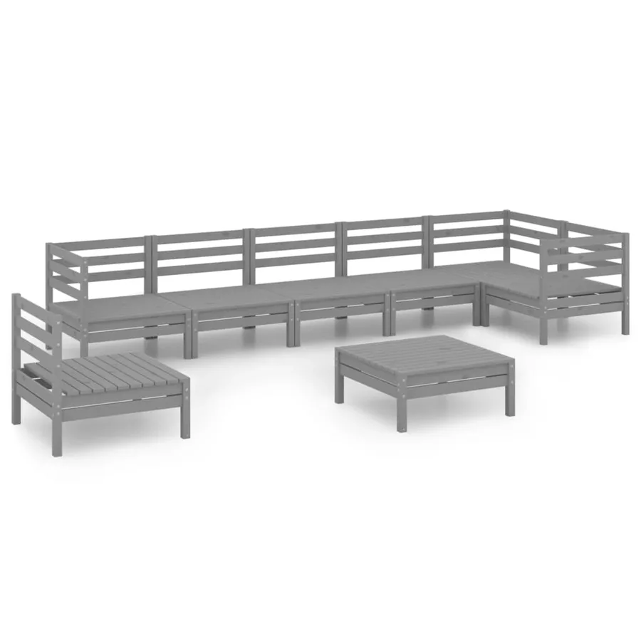 Salon de jardin 8 pcs Bois de pin massif Gris - 2