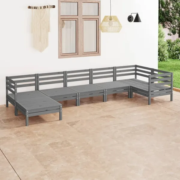 Salon de jardin 7 pcs Bois de pin massif Gris