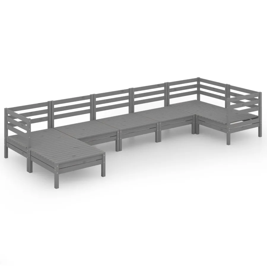 Salon de jardin 7 pcs Bois de pin massif Gris - 2