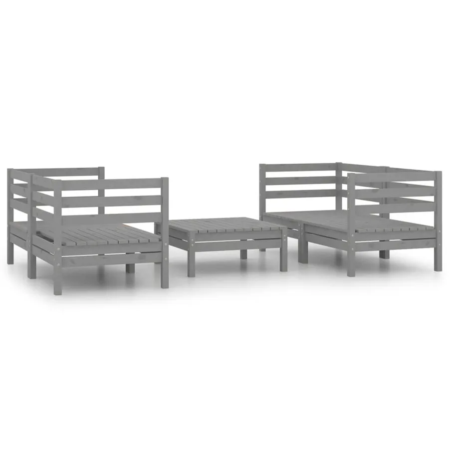 Salon de jardin 5 pcs Gris Bois de pin massif - 2