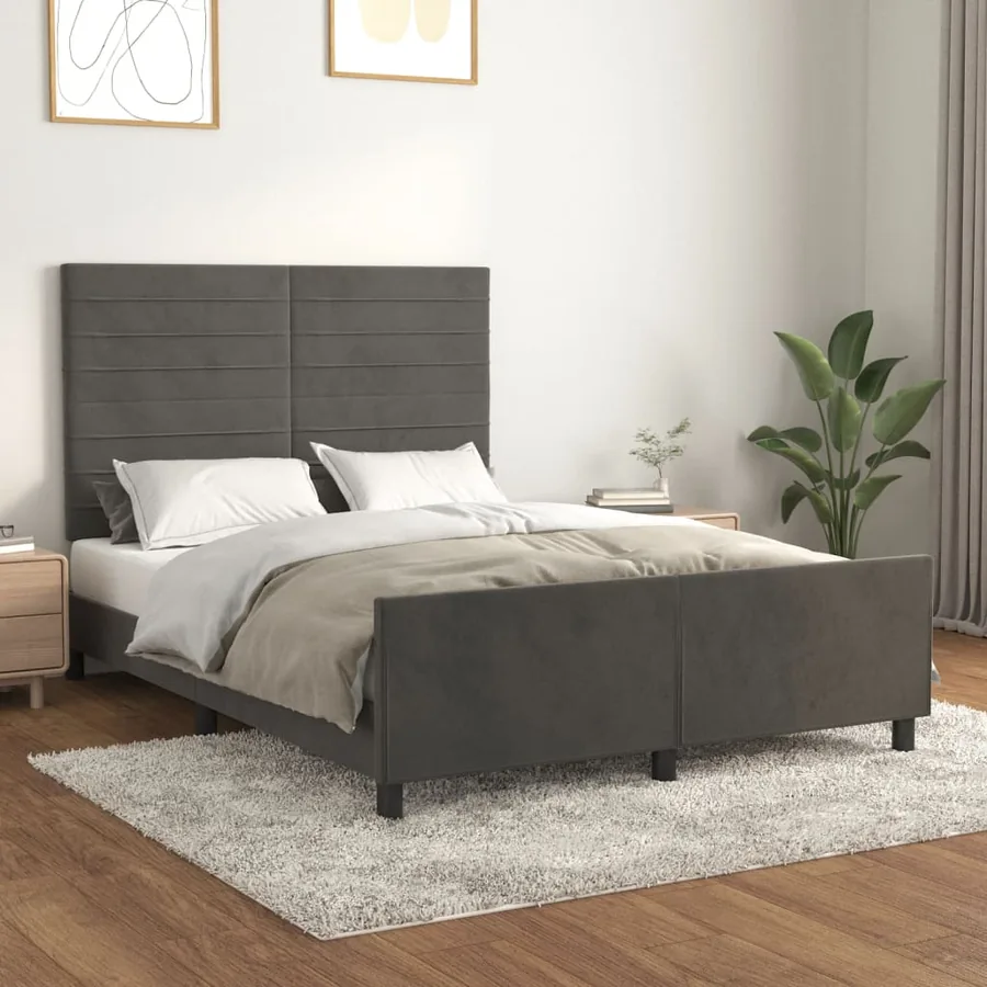 Cadre de lit sans matelas gris foncé 140x200 cm velours